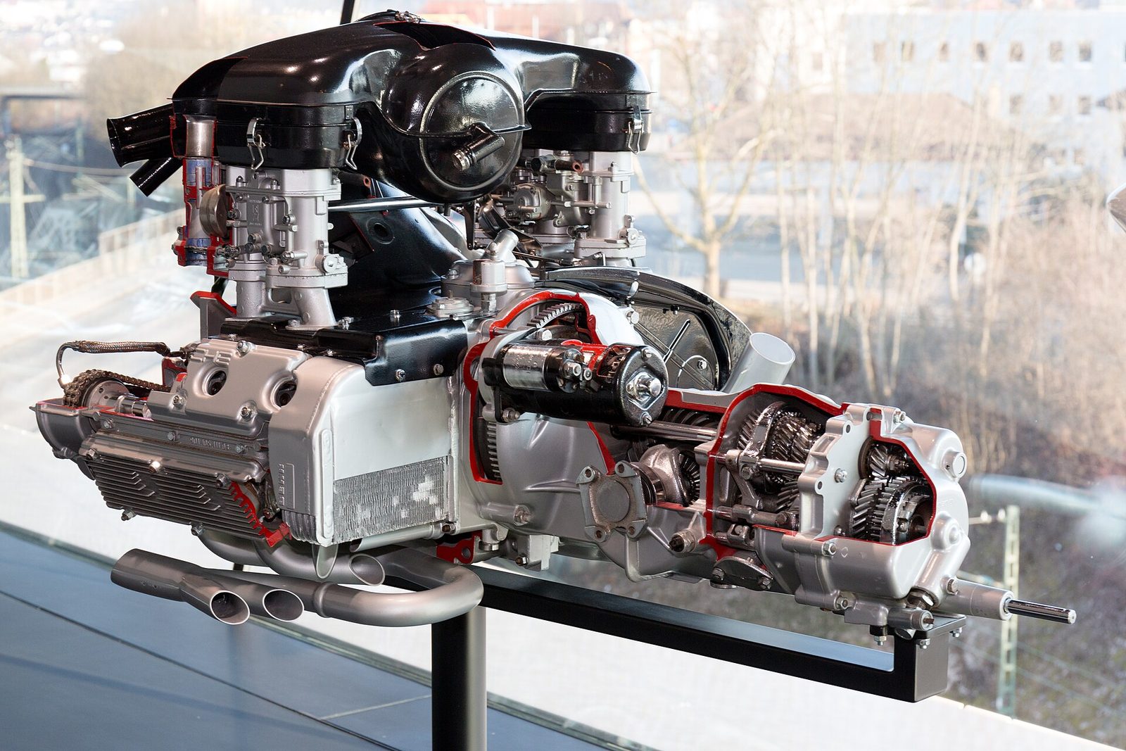 Cutaway Porsche 901/01 flat-six engine in the Porsche Museum