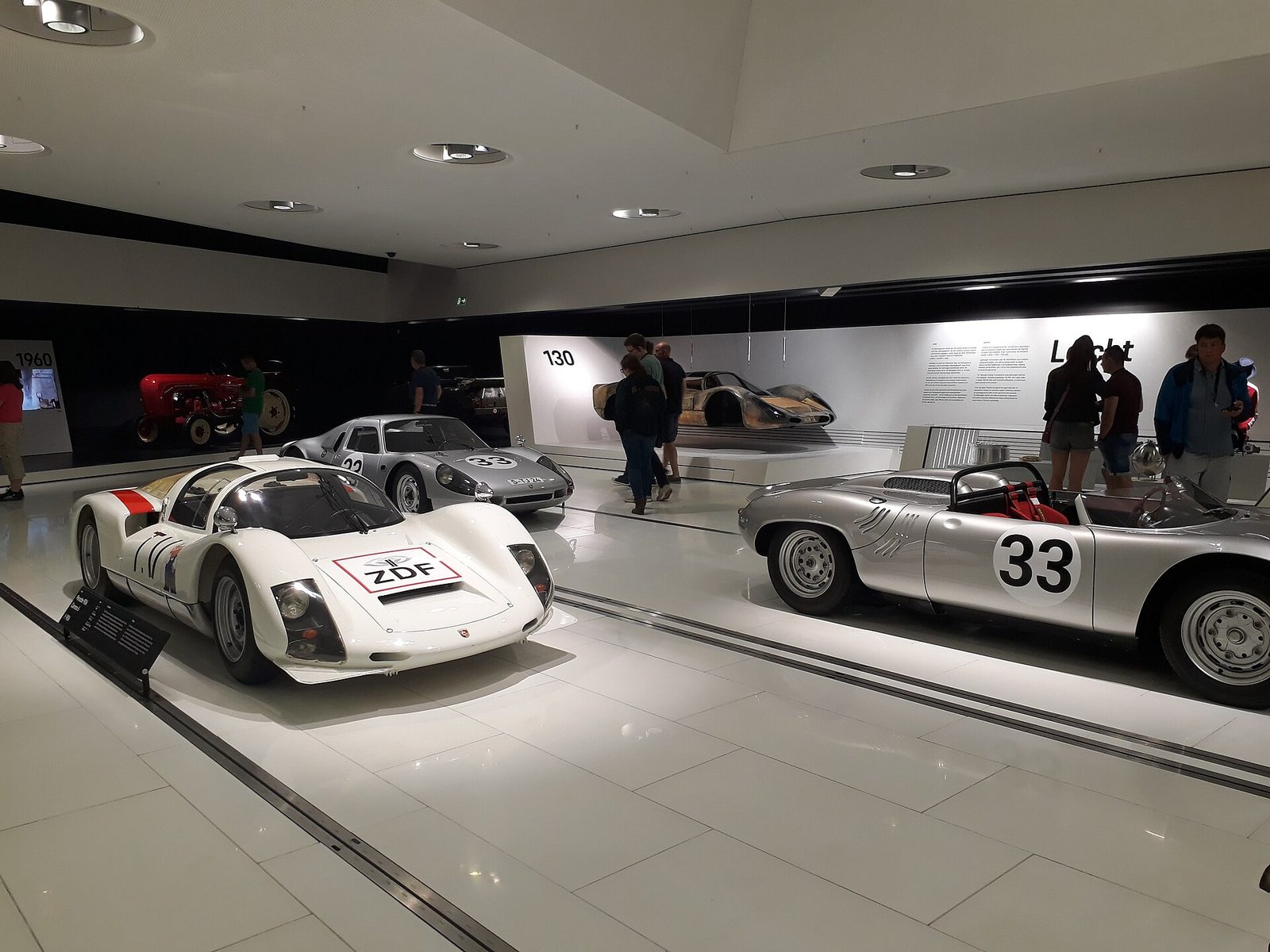 Historic Porsche racing cars on display in the Porsche Museum