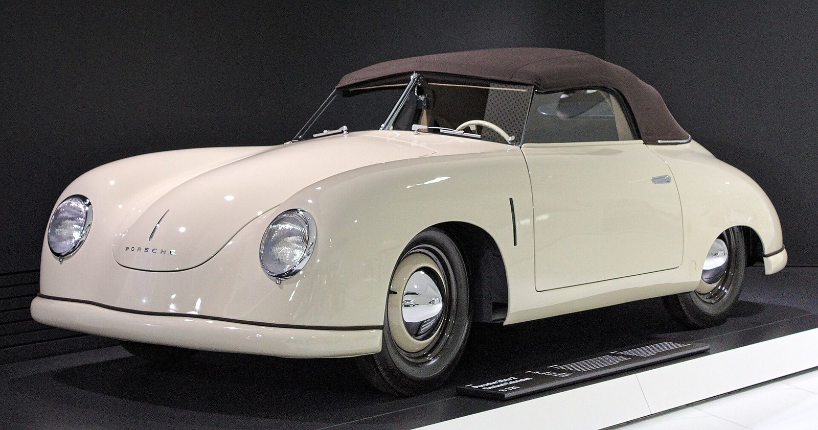 Cream Porsche 356/2 Gmünd cabriolet in the Porsche Museum